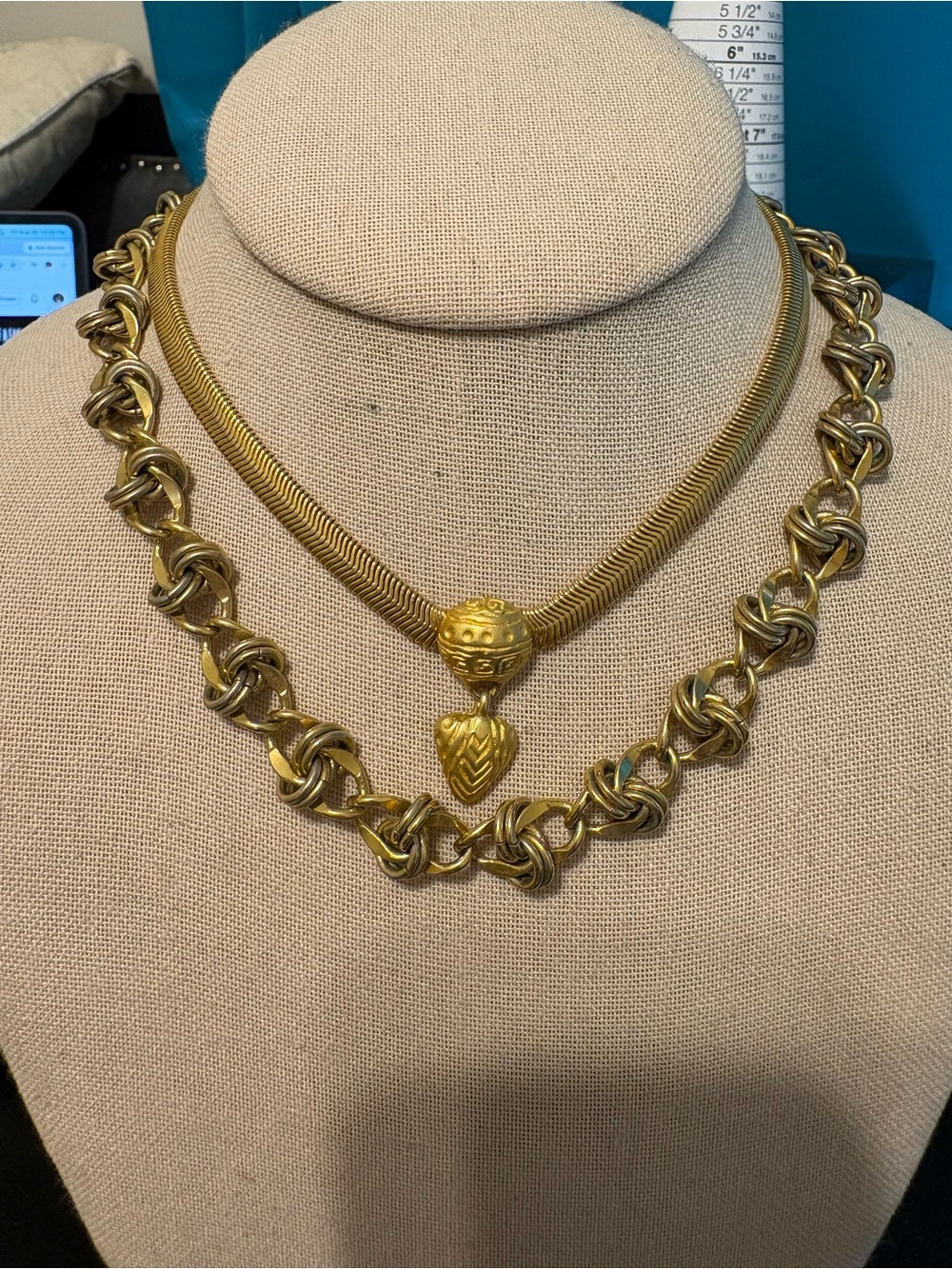 Anne Klein 2 vintage goldtone necklaces chain chunky 16-17”
